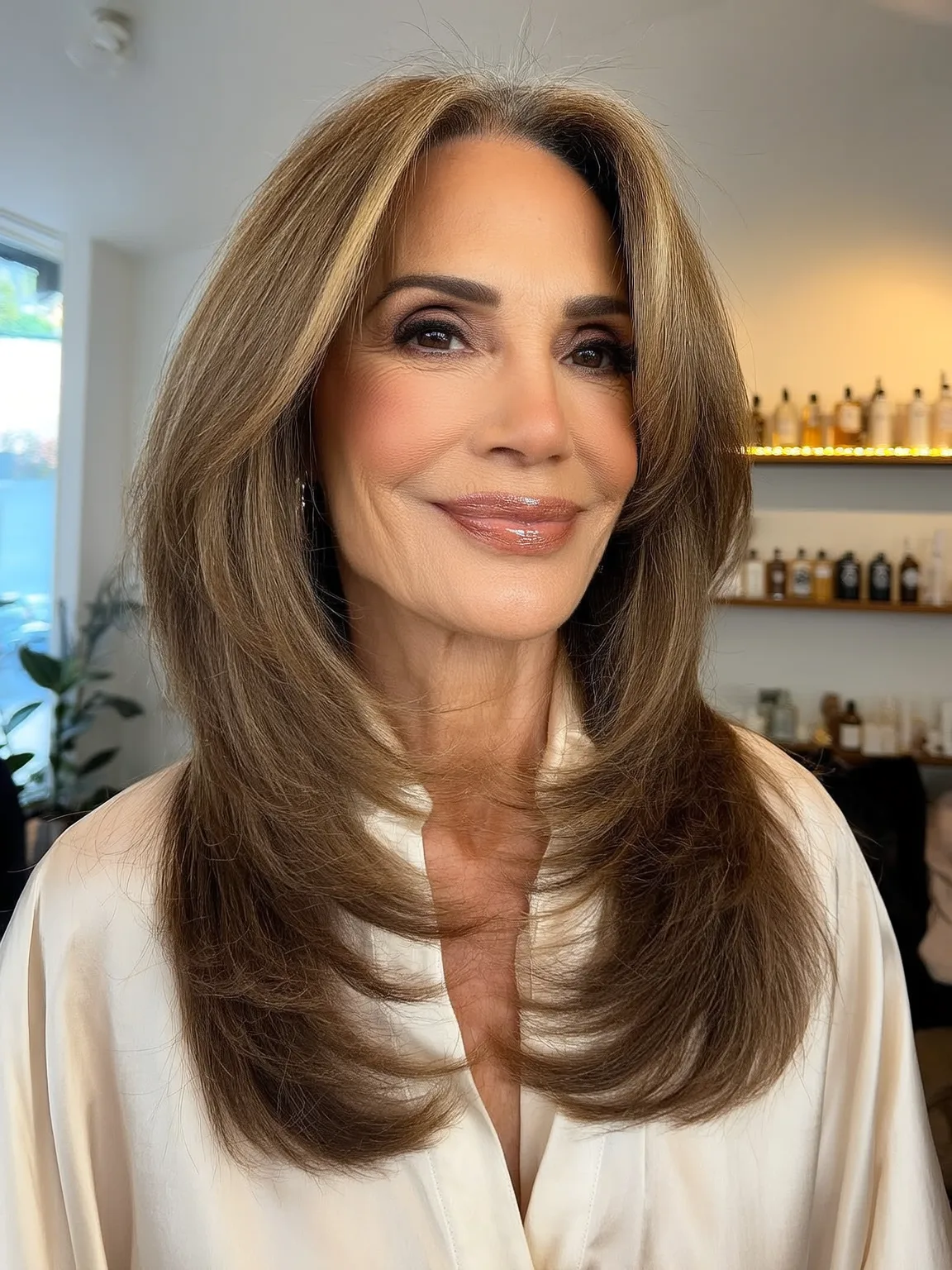 Long Feathered Layers in Warm Caramel Brown